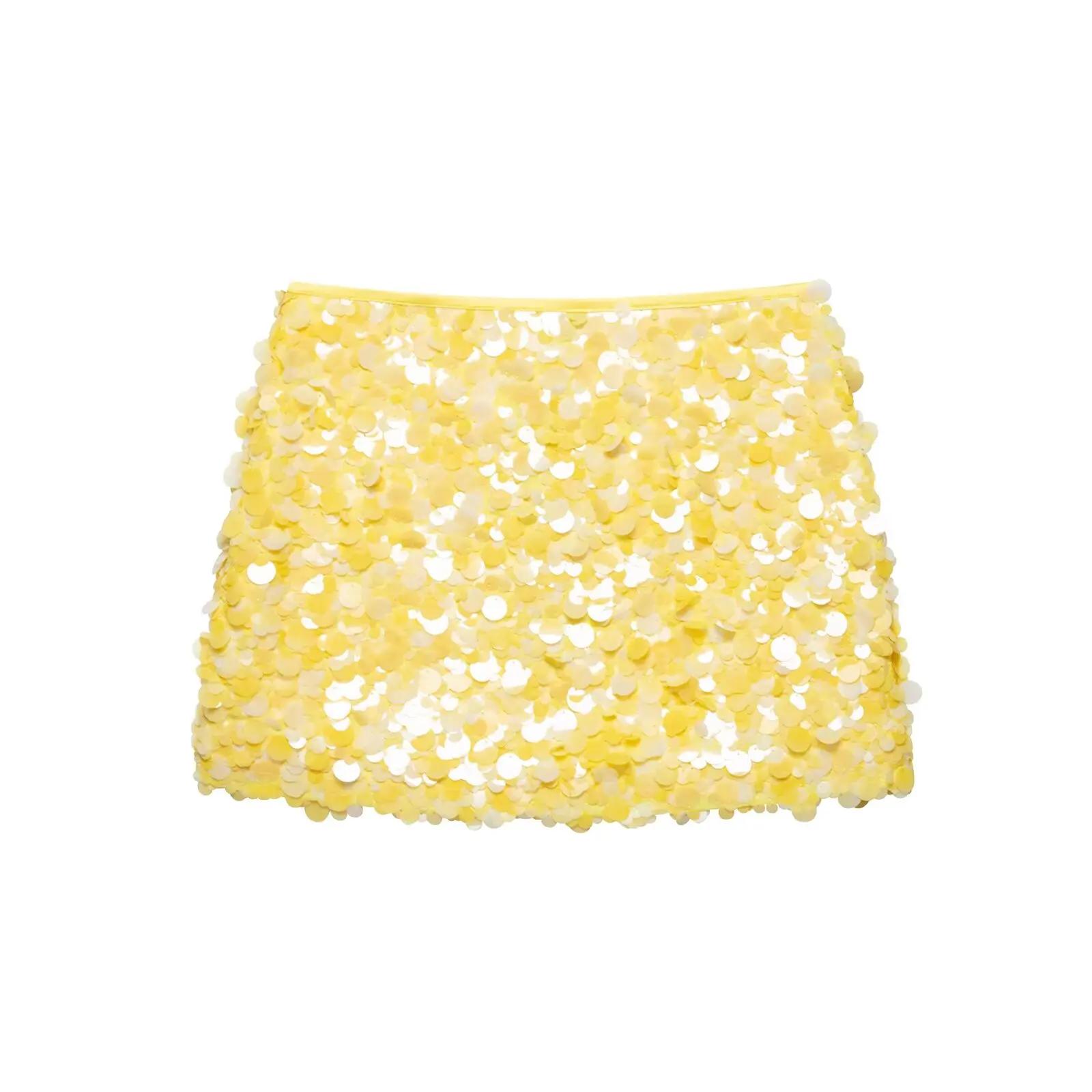DUOPERI femmes Y2K avec paillettes solide a-ligne Mini jupe côté fermeture éclair taille haute femme