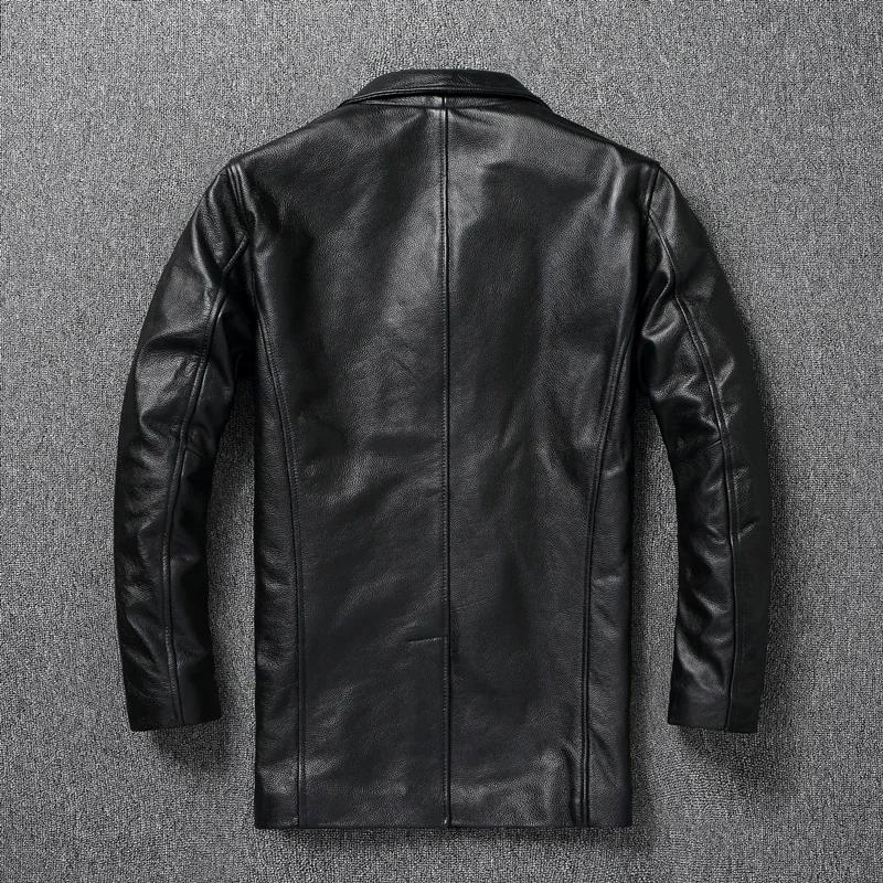 LNY Shop Top-Veste en cuir véritable pour homme, manteau d'affaires long en cuir de cercle noir, par