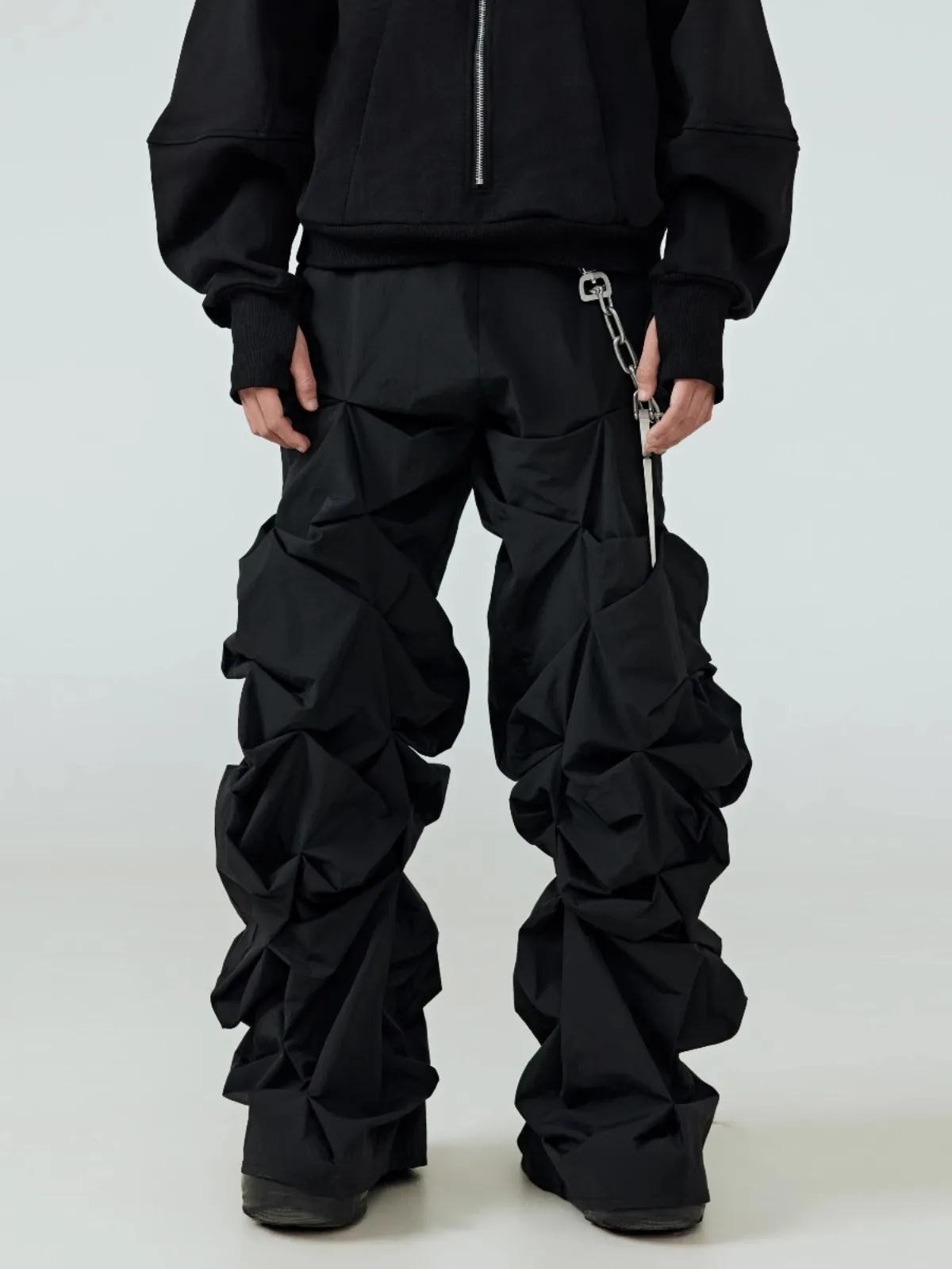 Mauroicardi printemps automne Cool Long noir empilé pantalon pour hommes taille élastique Streetwear