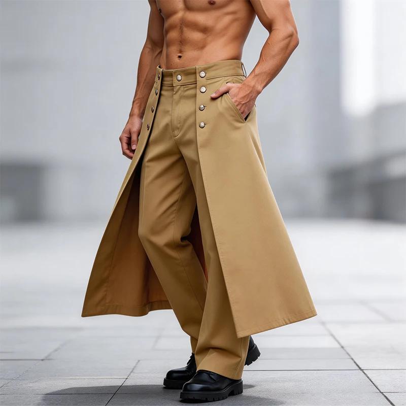 Pantalon long homme tendance 2026 – Joggers décontractés coupe ample à boutons, couleur unie, style