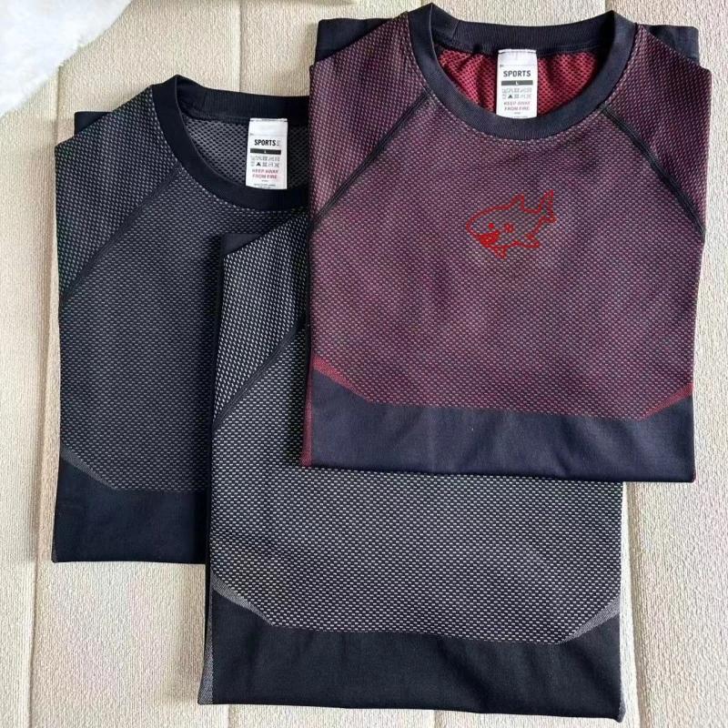 T-shirt de sport pour homme en nylon tricoté, coupe ajustée, séchage rapide, pour fitness, course à
