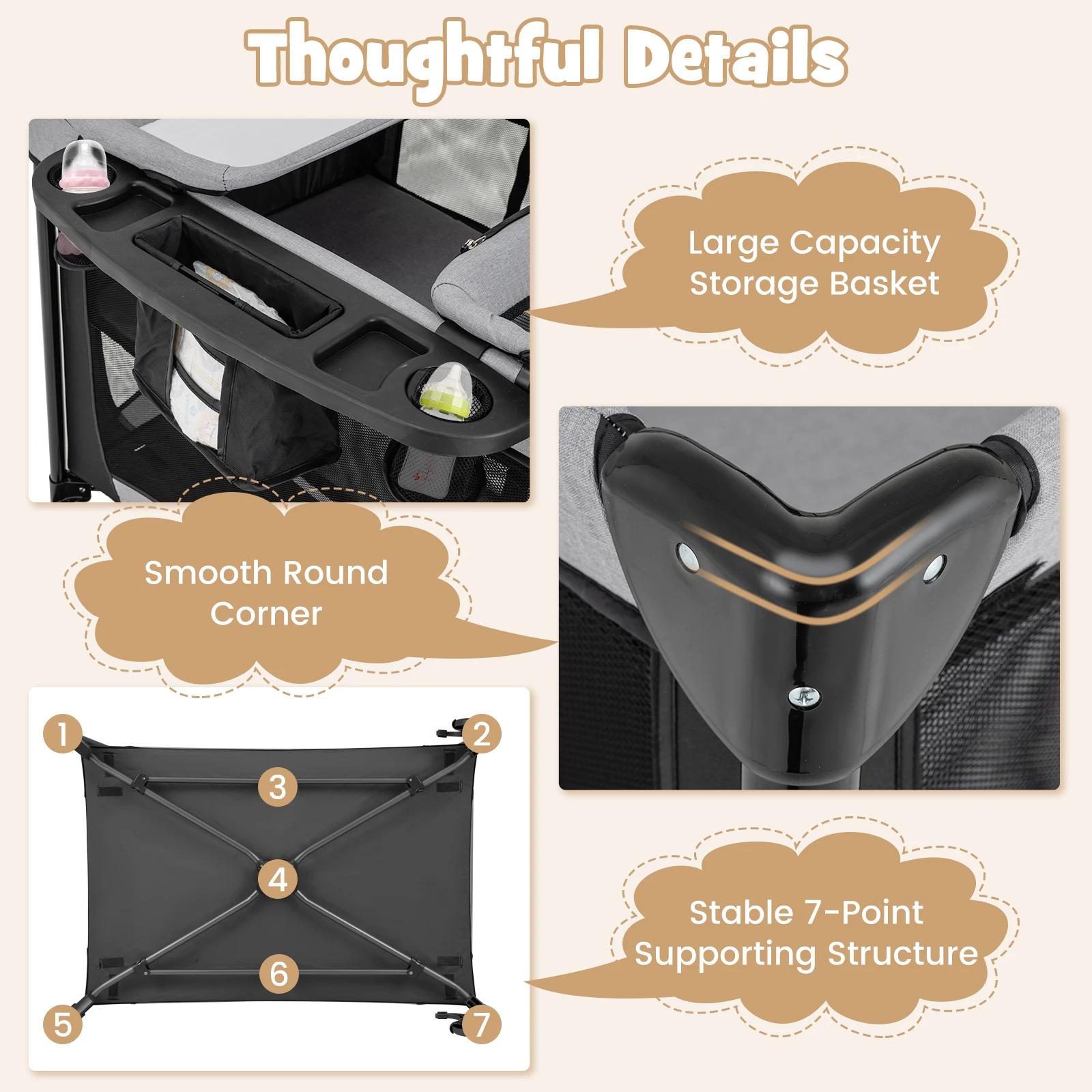Lit d'appoint 5 en 1 avec roulettes, lit de voyage pliable avec matelas, lit 2 niveaux avec matelas