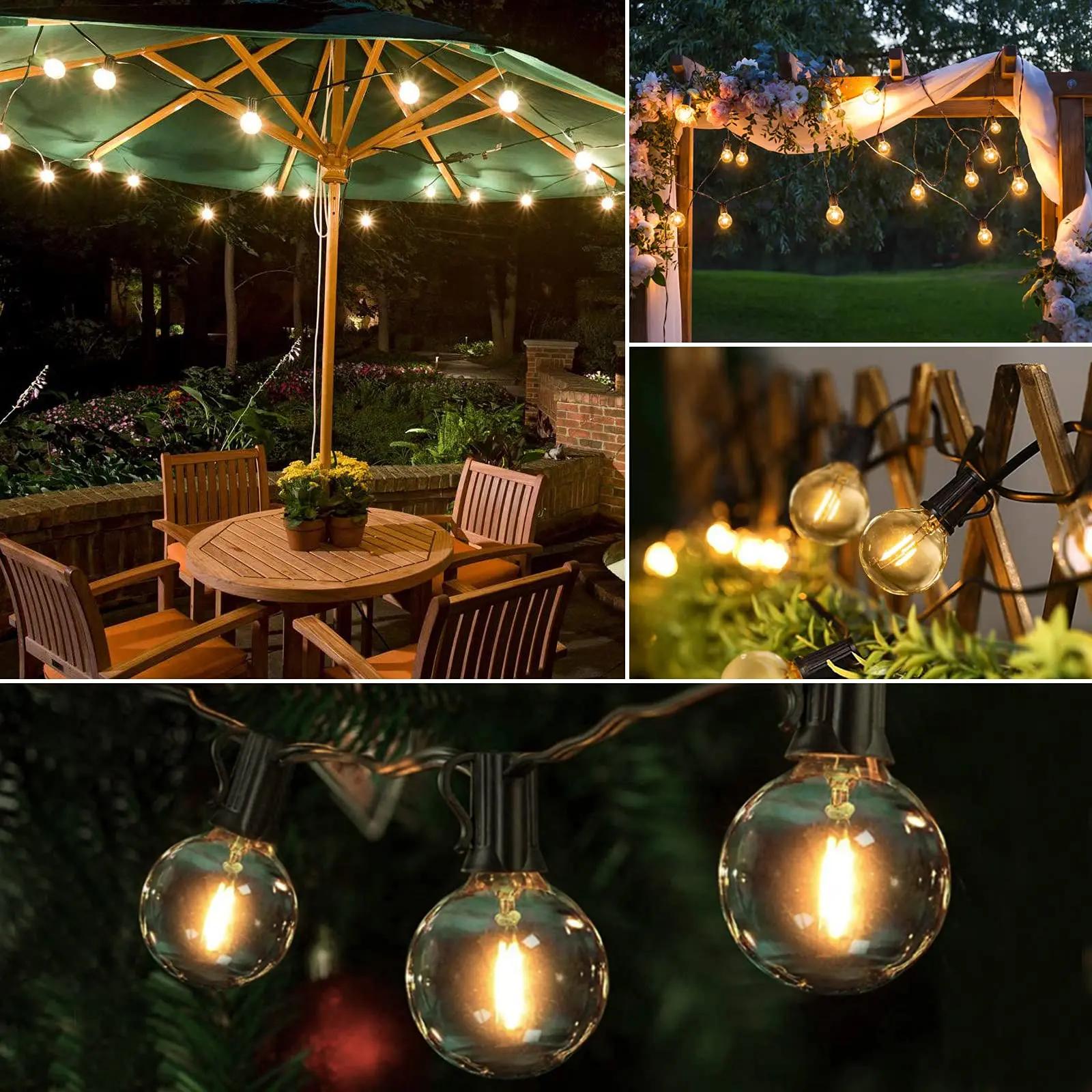 Guirlande lumineuse féerique G40 pour l'extérieur, 25 pieds, 50 pieds, ampoules en verre transparent