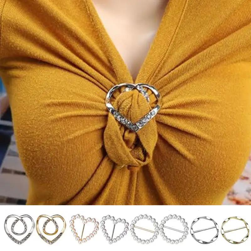 4 pièces anneau en métal taille bouton écharpe bouton mode coin ourlet taille noué broches femmes T-