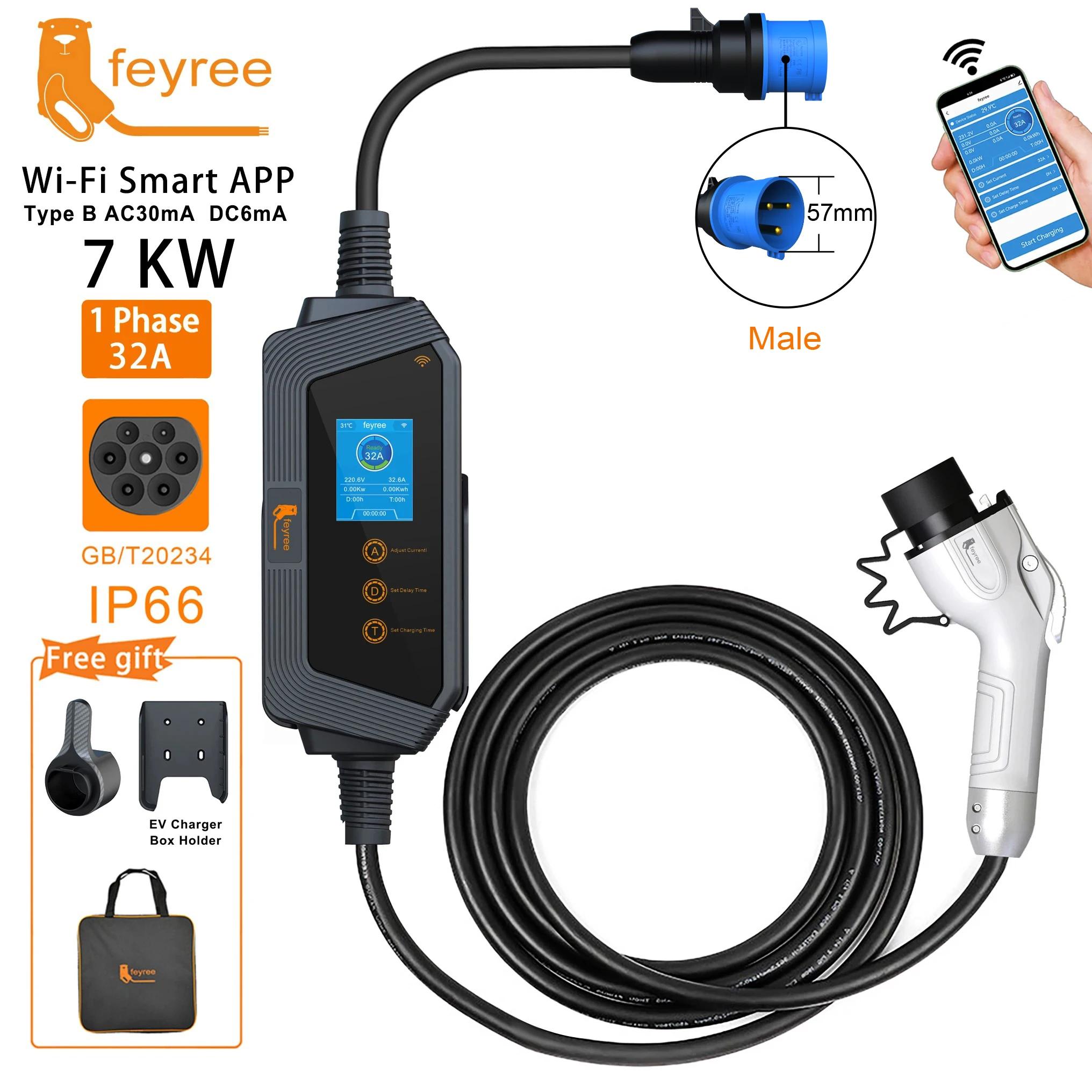 Feyree 7KW 32A chargeur EV réglable prise GBT APP Version Bluetooth ensemble temps de charge boîte d