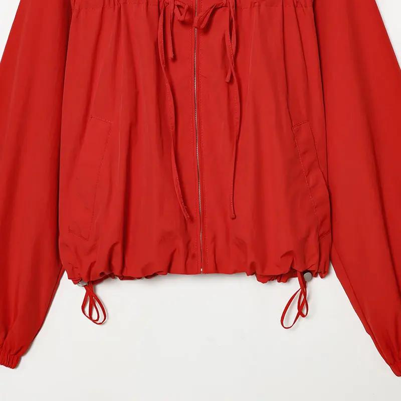Nlzgmsj 2026 Printemps – Blouson décontracté à capuche rouge pour femme, manteau court zippé à manch