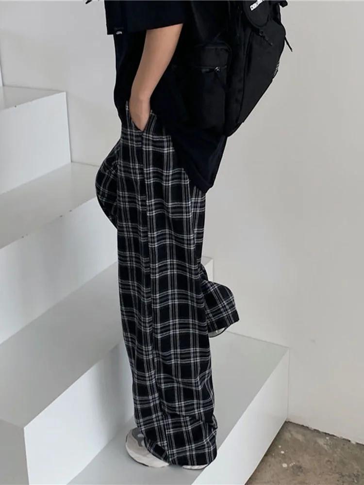 JMPRS-Pantalon à carreaux noir pour femme, surdimensionné, jambe large, surintendant ser, rétro, ado