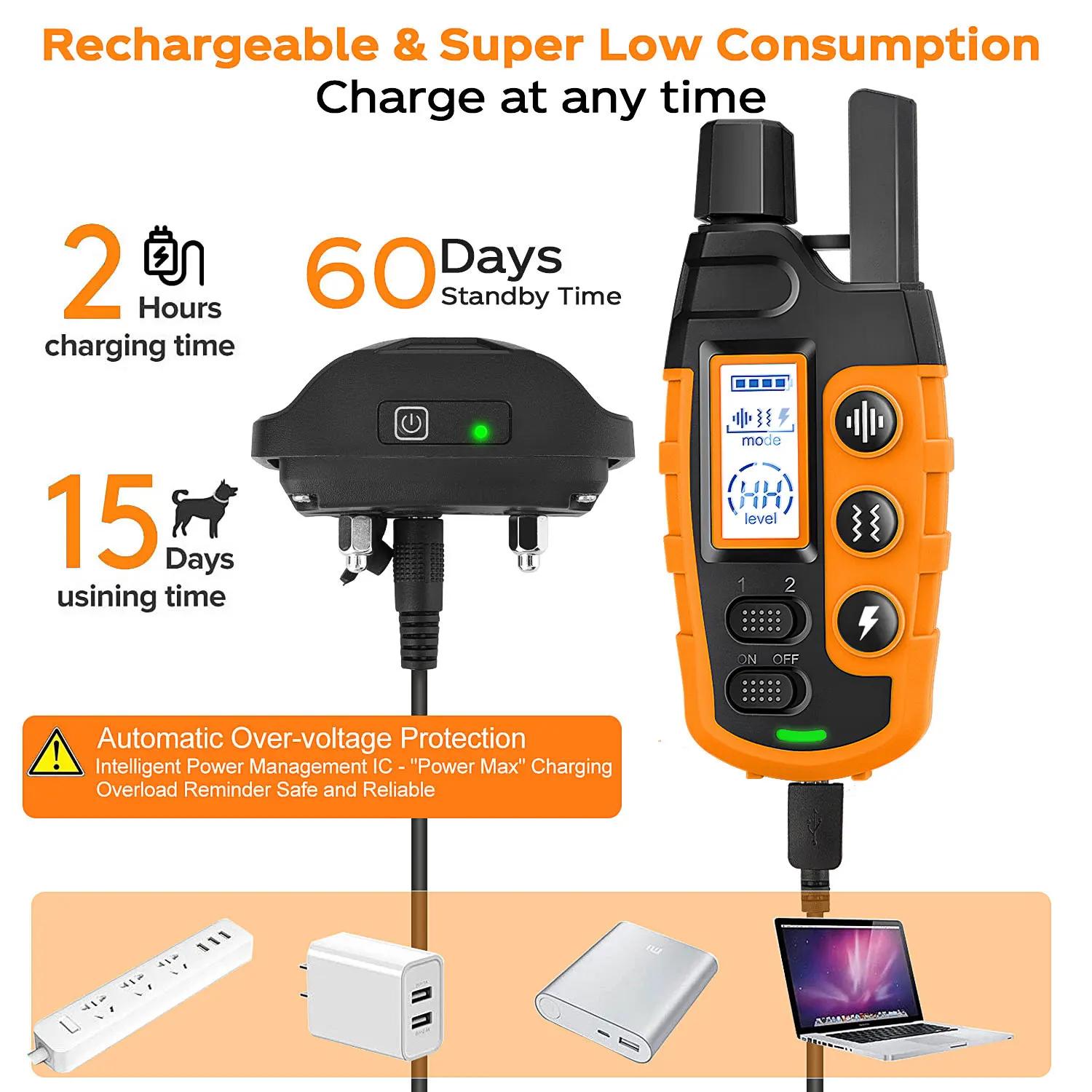 Collier de dressage pour chien de 3300 pieds, avec télécommande, Rechargeable, étanche, bip, Vibrati