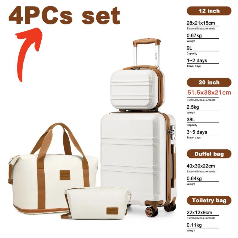 Valise trolley KONO ABS + PC 4 roues jumelles avec serrure TSA (2/4/6 pièces) – Coque rigide légère
