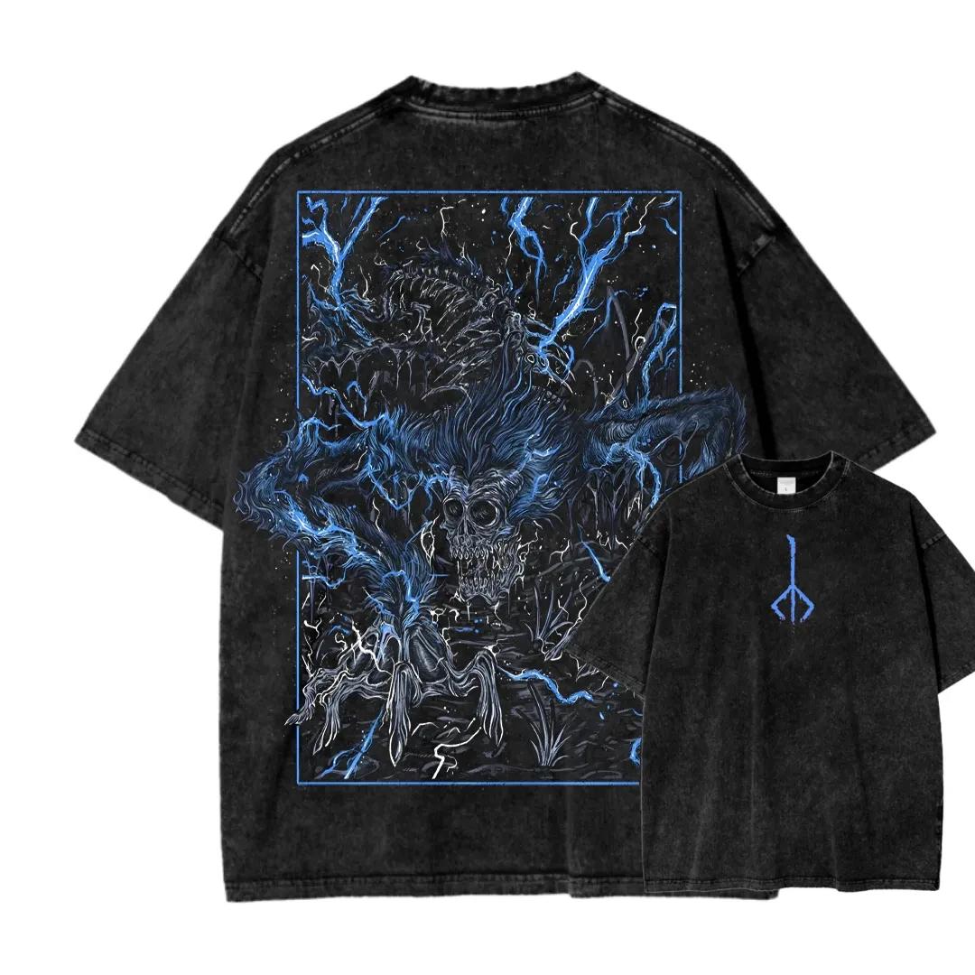 Nouveau T-shirt imprimé Bloodborne, jeu de rôle d'action tendance, style vintage délavé, en coton am