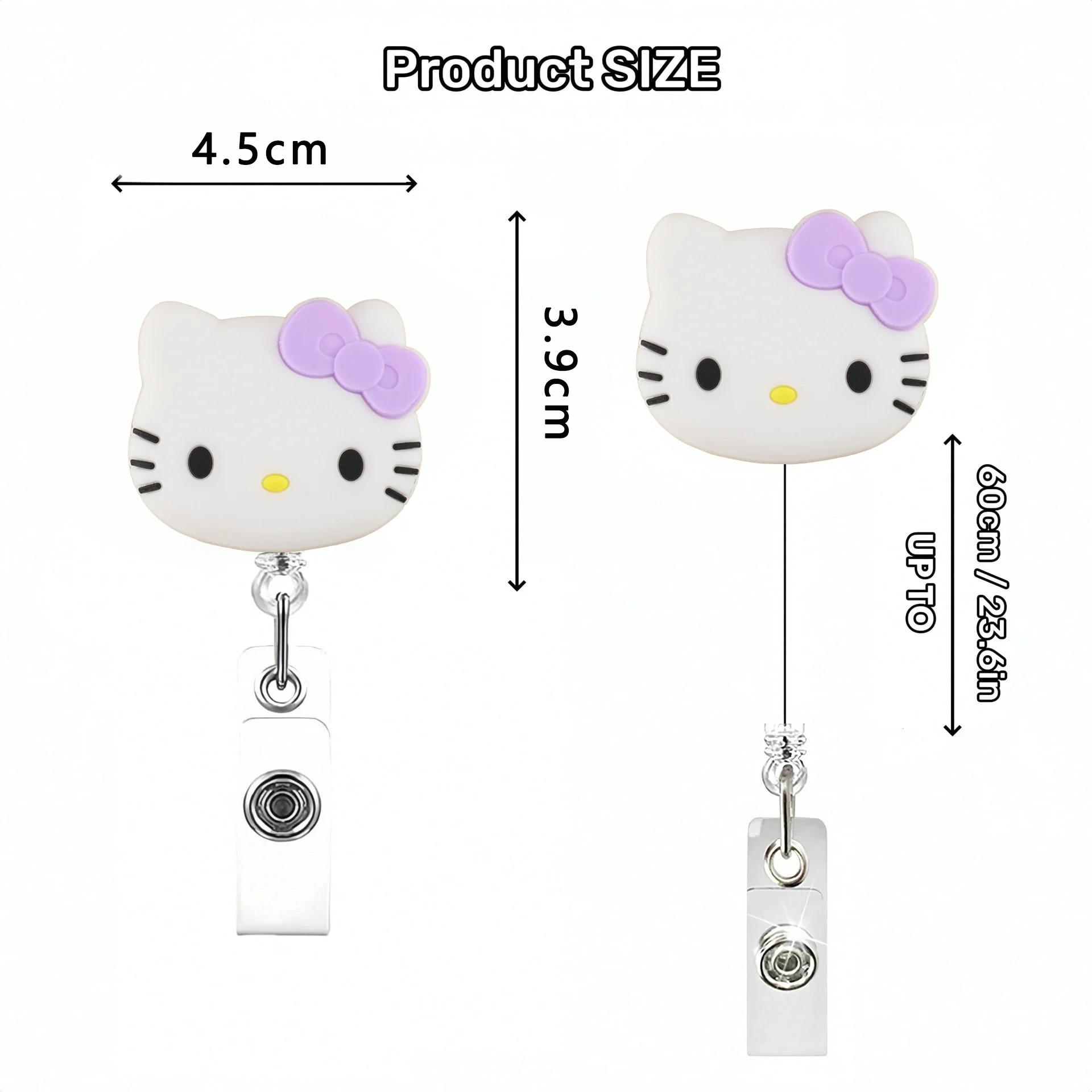 Porte-badge rétractable Sanrio Cat Kawaii en acrylique scintillant 360° ° Spinner avec porte-clés
