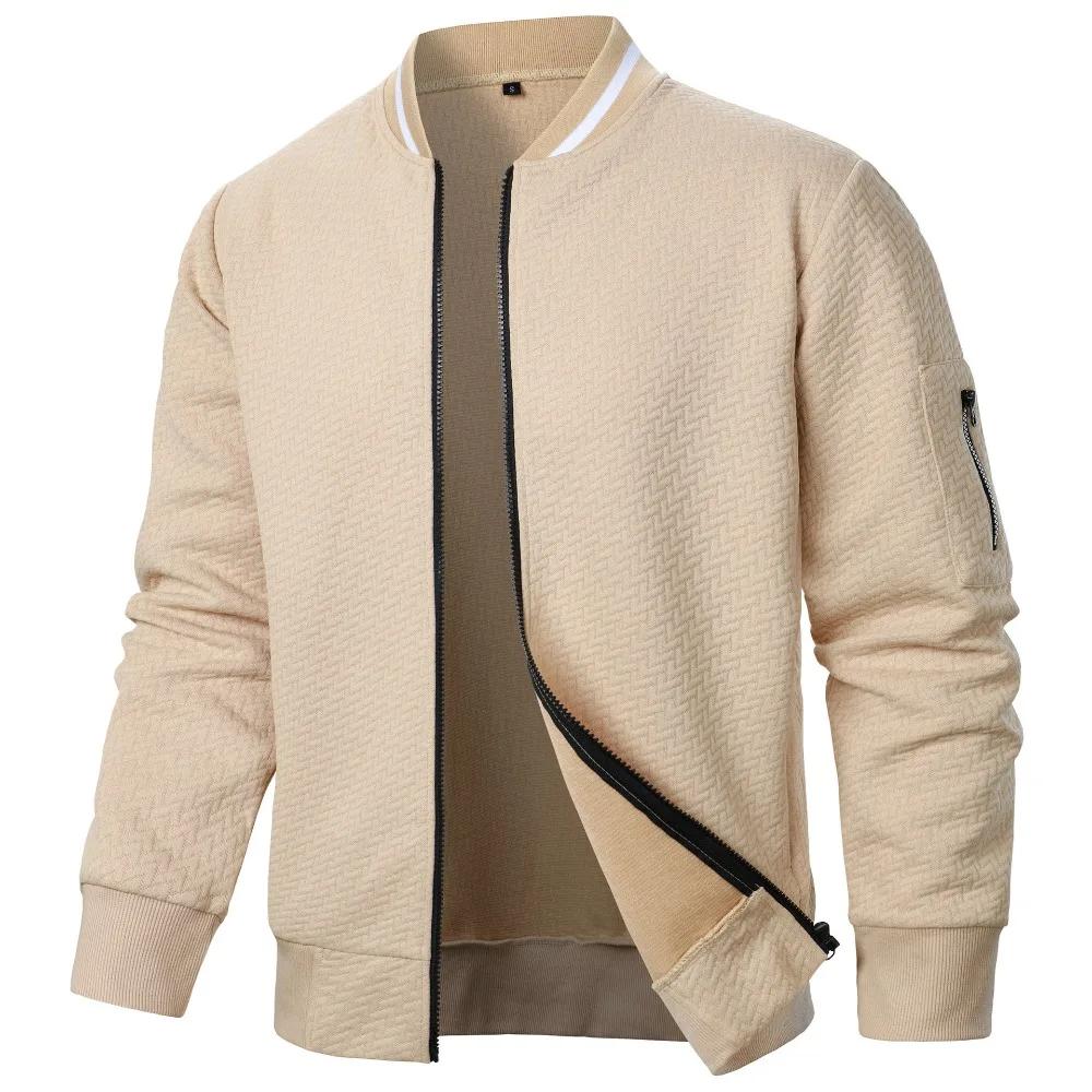 Sweat-shirt à col montant zippé pour hommes, vestes de baseball PVD, cardigan jacquard décontracté,