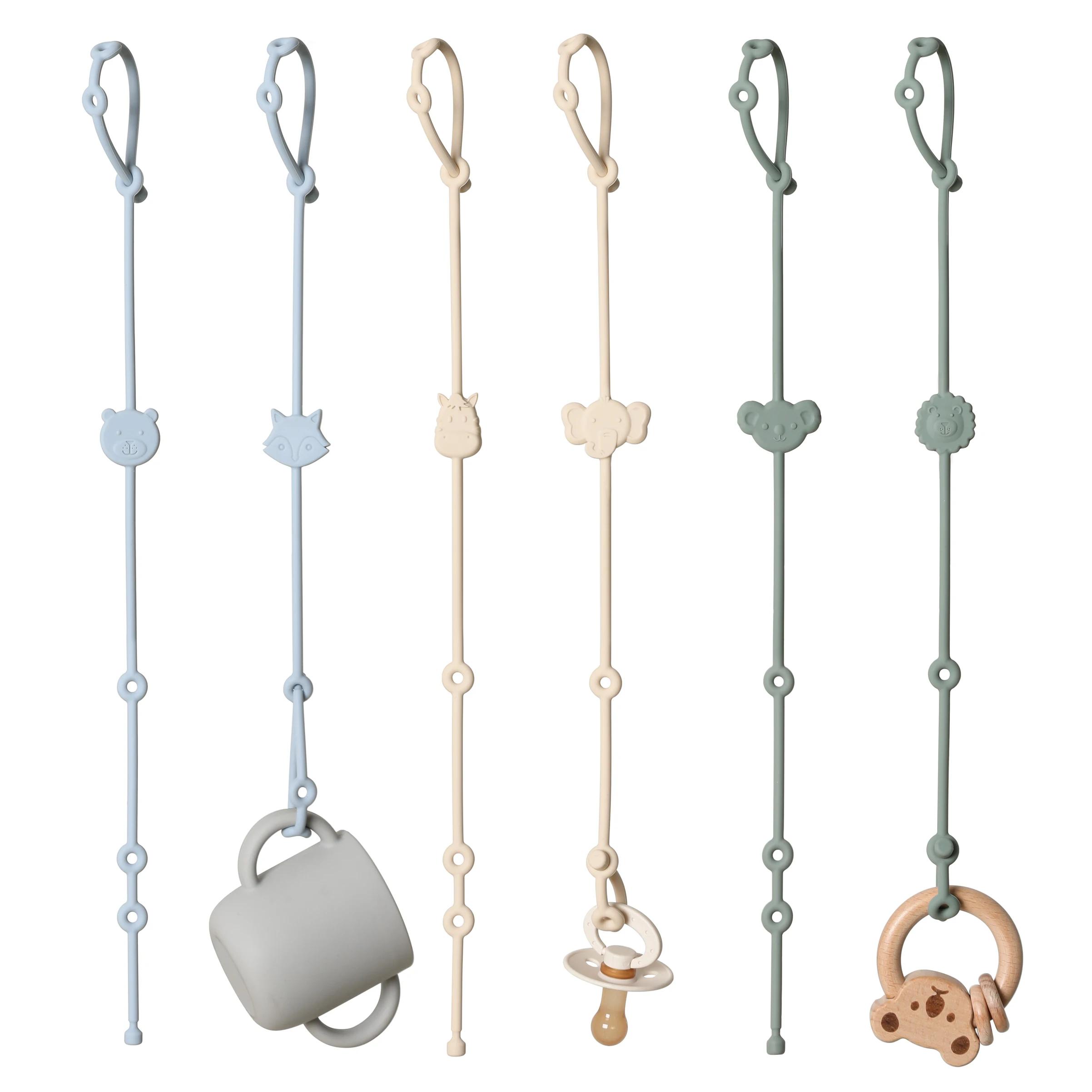 Clips sucette silicone souple 6 pièces - Accessoires réglables pour poussette et vêtements bébé