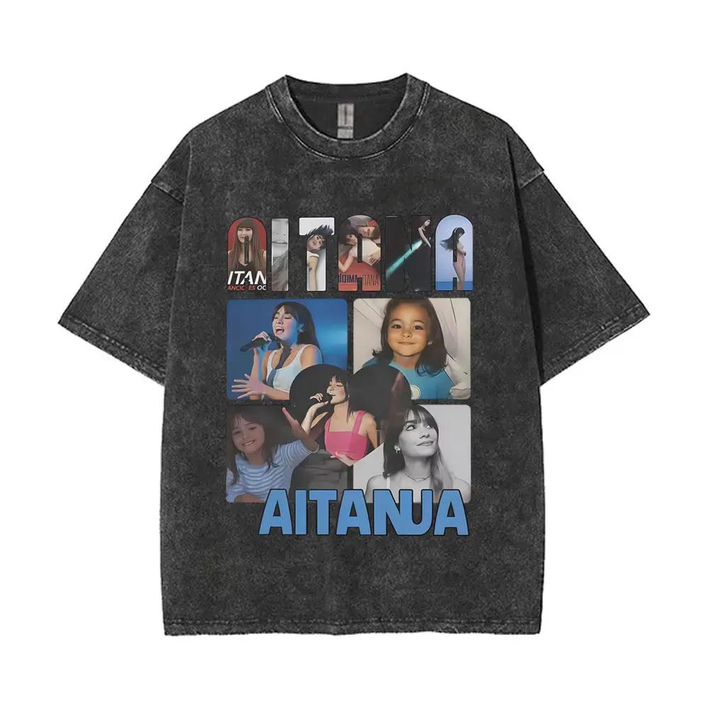 Lavé Vintage chanteur Aitana Logo graphique T-shirts CUARTO bleu Tour T-shirt hommes femmes vêtement