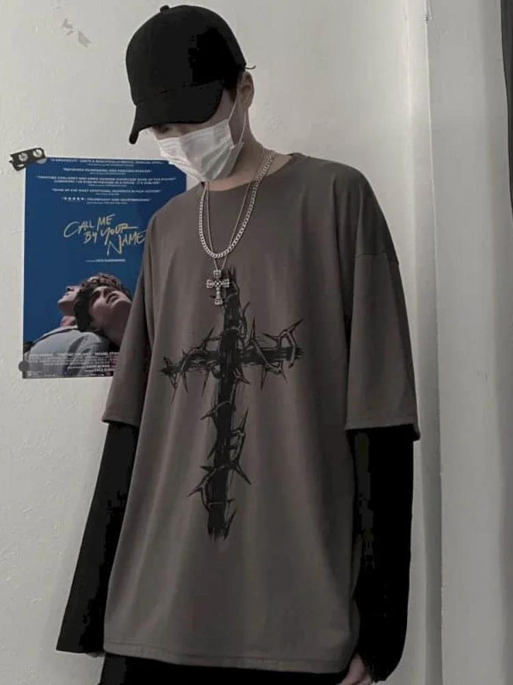 T-shirt pour hommes été croix d'épines valise hommes T-shirts à manches longues foncé Hip-hop hommes