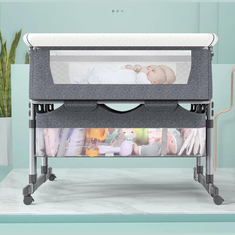 Berceau jumeaux, berceau dormeur, berceau pour bébé à hauteur réglable avec roulettes et maille à fl