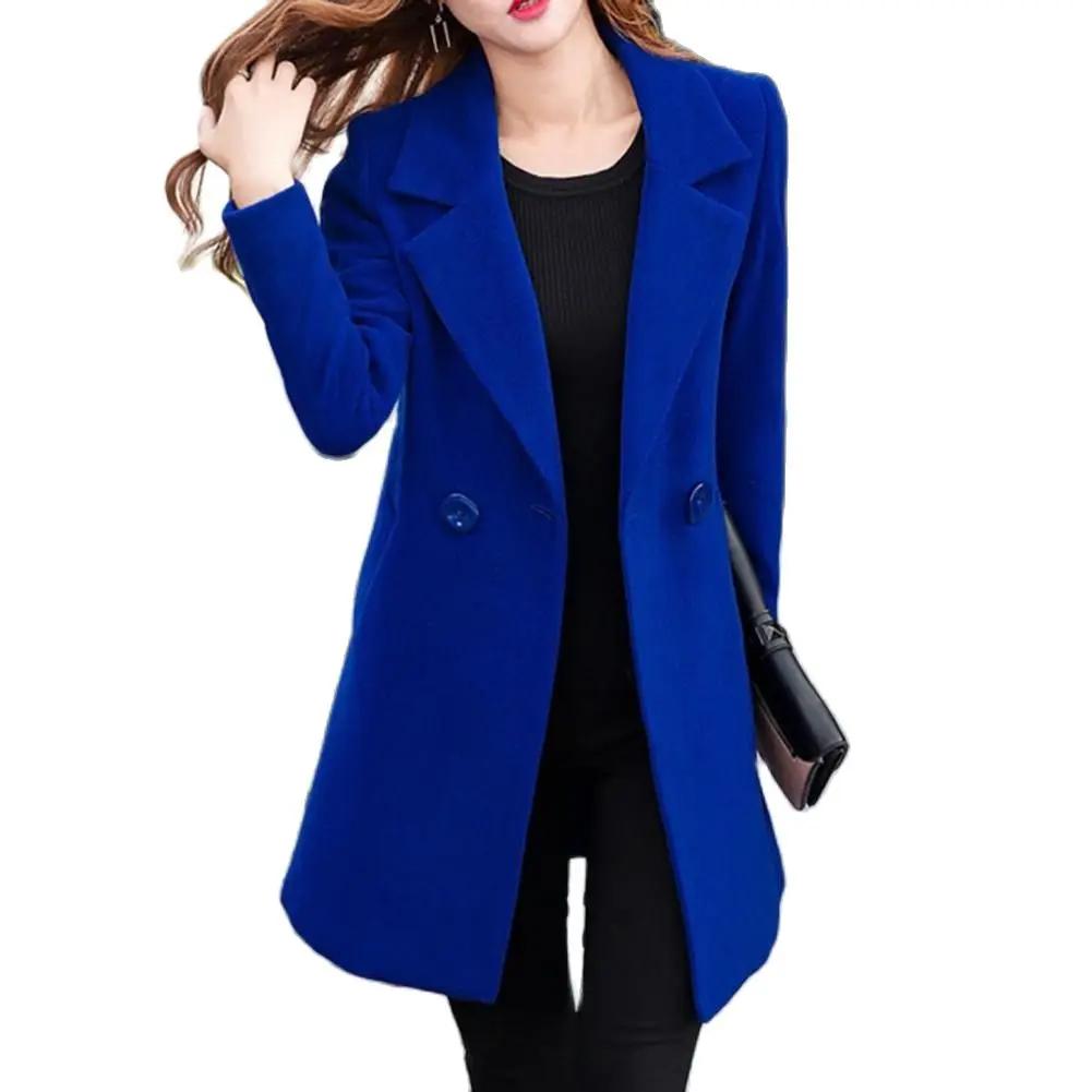 Manteau d'hiver femmes poches épaisses pardessus col cranté manteau d'automne