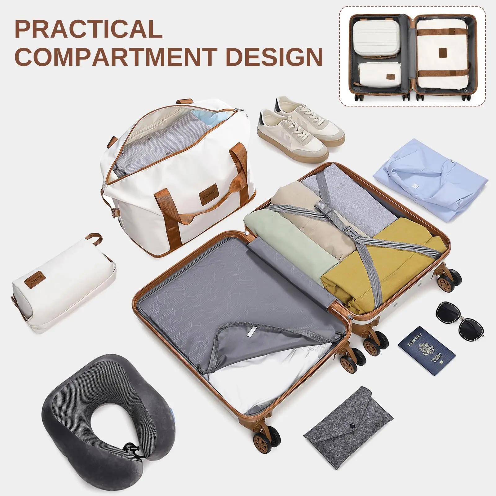 Valise trolley KONO ABS + PC 4 roues jumelles avec serrure TSA (2/4/6 pièces) – Coque rigide légère