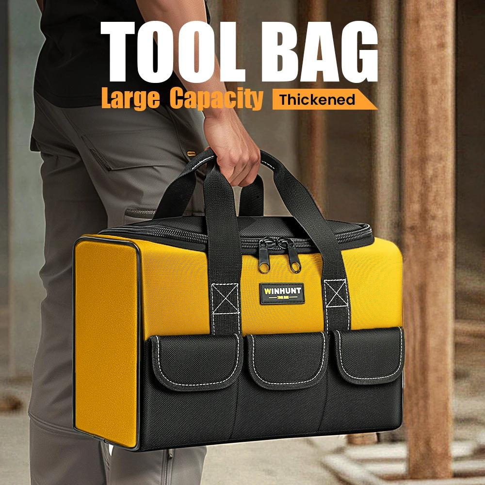 Sac à outils de 17 pouces, grand sac à outils avec 6 poches extérieures, sac à outils pour électrici