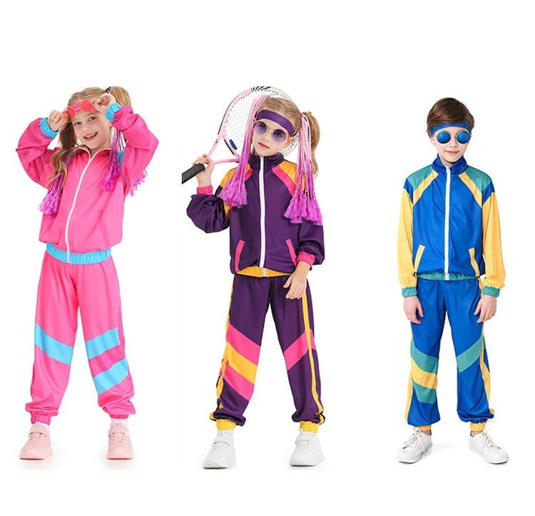Costume sport rétro 80s 90s enfants patchwork fermeture éclair - Vêtements disco hip hop garçons filles mode