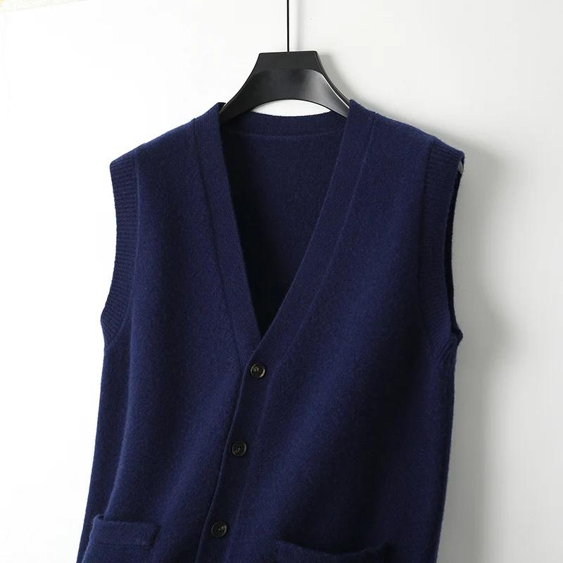Gilet sans manches tricoté en laine mérinos pour hommes, épaule épaisse, décontracté, Business, chau