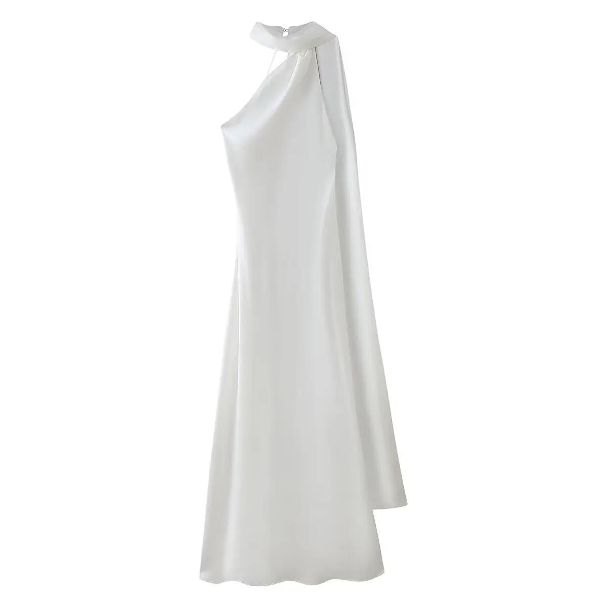 VEITCHE – robe longue en Satin de soie douce pour femmes, élégante, col licou, dos nu, sans manches,