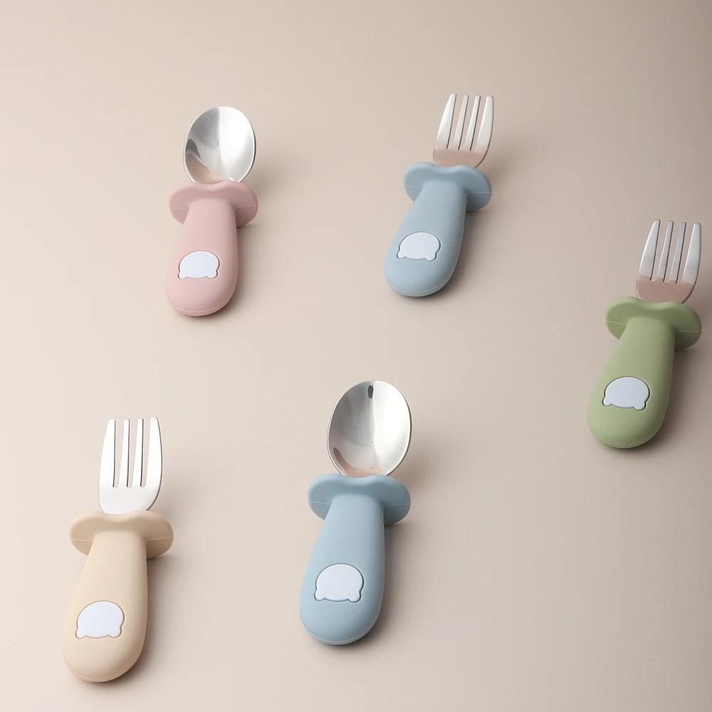 Cuillère et fourchette en silicone en forme de panda pour bébé, cuillère d'alimentation pour bébé en