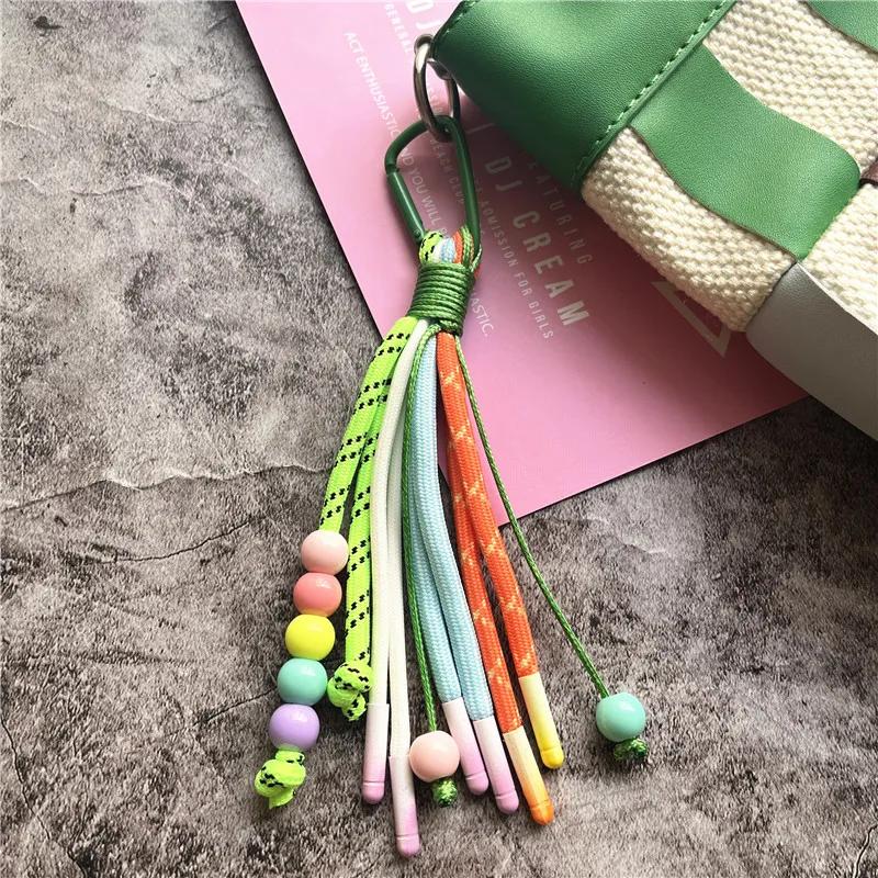 Porte-clés coloré avec perles, breloques pour sacs, tressé, pour voiture ou téléphone, petit et frai