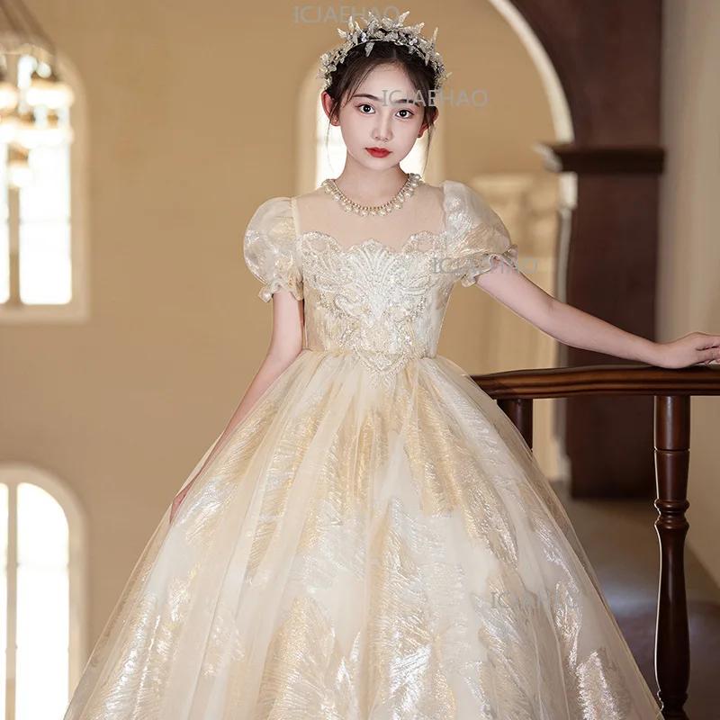 Robe de Princesse Vintage pour Filles 2026, Robe de Soirée Fleurie pour Mariage, Anniversaire, Spect