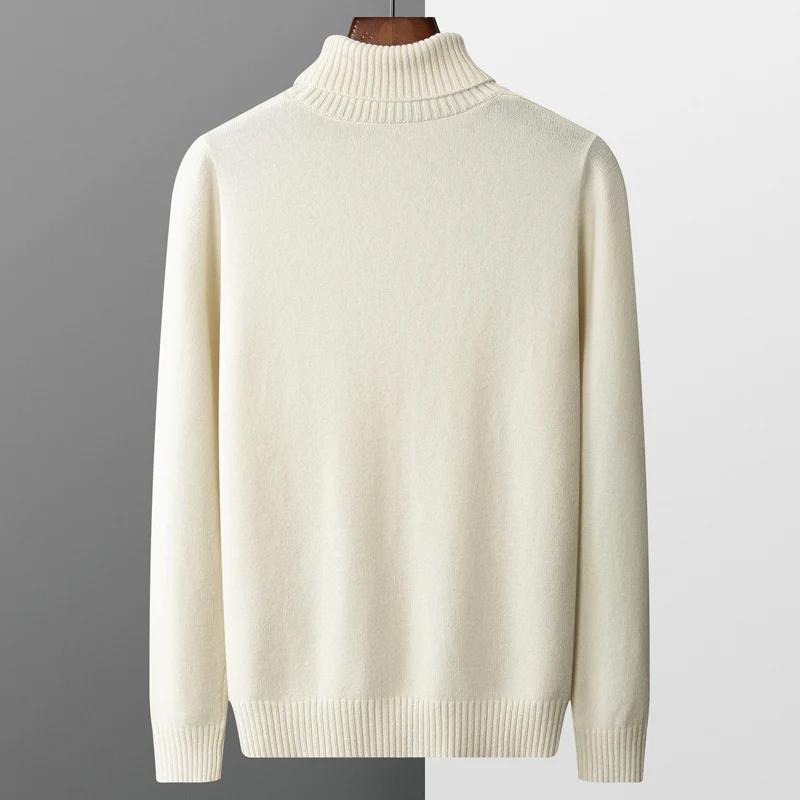 Nouveau automne et hiver 100% laine mérinos hommes col haut double brin épais jacquard pull pull tri