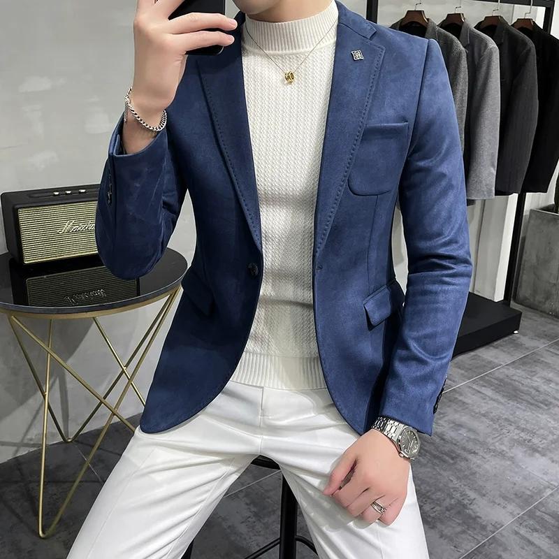 Veste polaire en peau de cerf pour hommes, manteau de costume, Blazer, affaires, loisirs, coupe cint