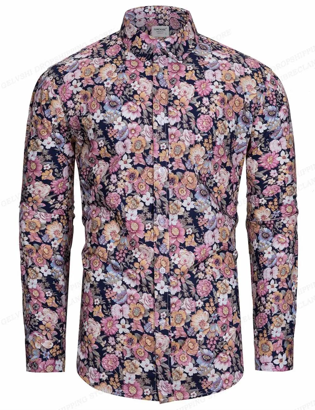 Chemise à fleurs hawaïenne à manches longues pour hommes, chemisier de plage à la mode, vêtements po