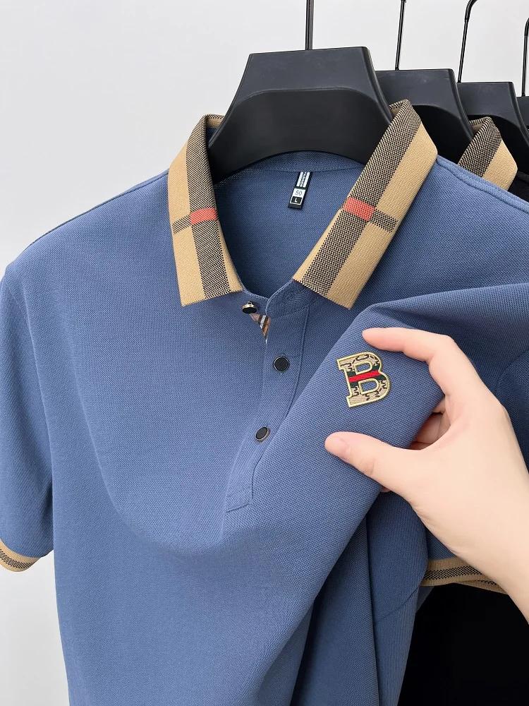 Marque de luxe logo polo à manches courtes hommes été nouveau haut de gamme en soie coton respirant