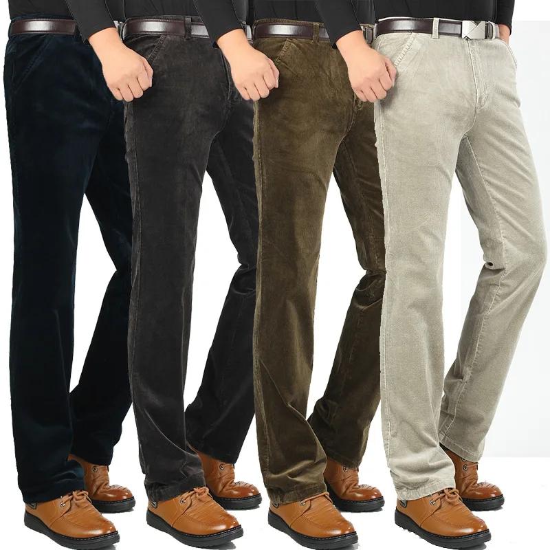 Pantalon en velours côtelé élastique pour homme, pantalon droit, pantalon épais, noir, affaires, déc