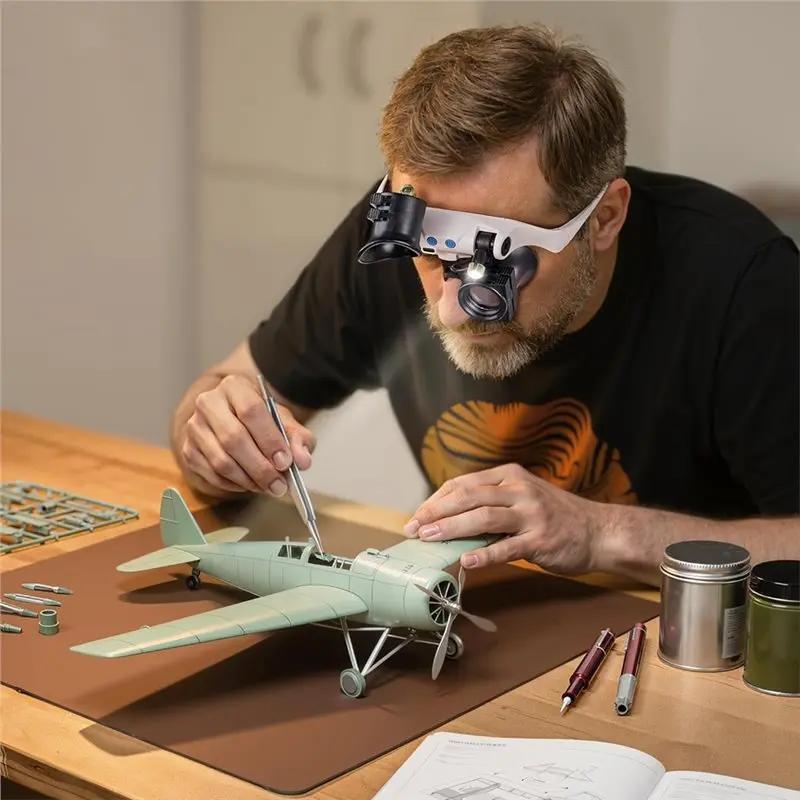 Loupes à lumière LED ABUP, loupe mains libres avec 14 lentilles interchangeables (3X, 4X, 5X, 6X, 7X