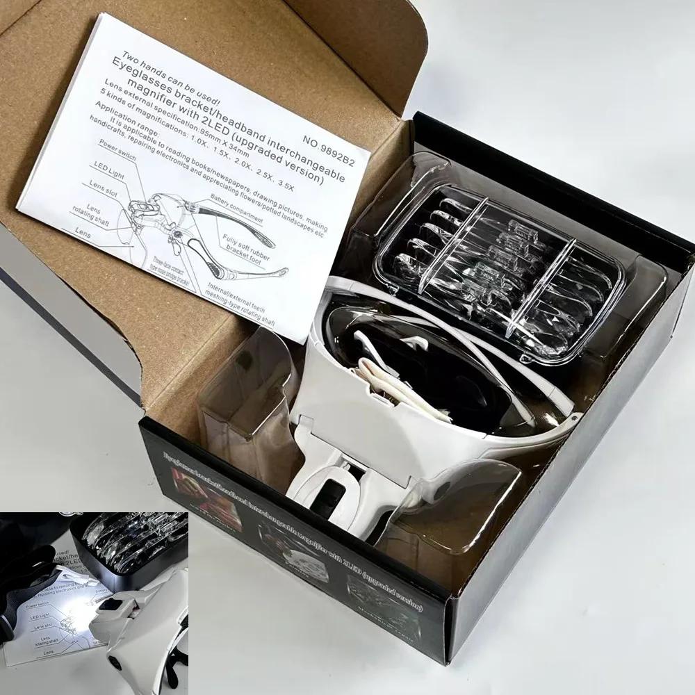 Loupes de lecture bijoutier montre Loupe éclairée 5 lentilles 2 lumières LED bandeau réglable Loupe