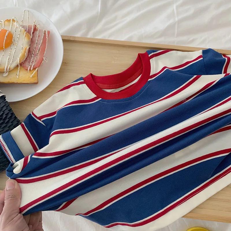 Vêtements d'automne pour enfants de 2 à 7 ans, T-shirt à rayures en coton à manches longues pour béb