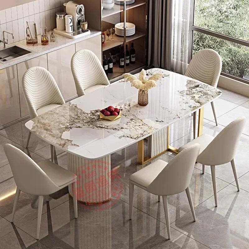 Table à manger rectangulaire de luxe en marbre nordique, économiseurs d'espace, meubles de cuisine,