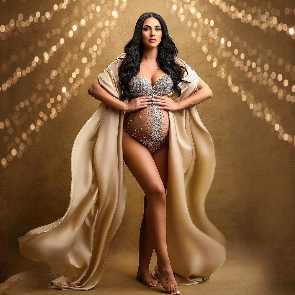 Body déesse Sexy, accessoire de photographie de maternité, robe col en V, strass, perles, combinaiso