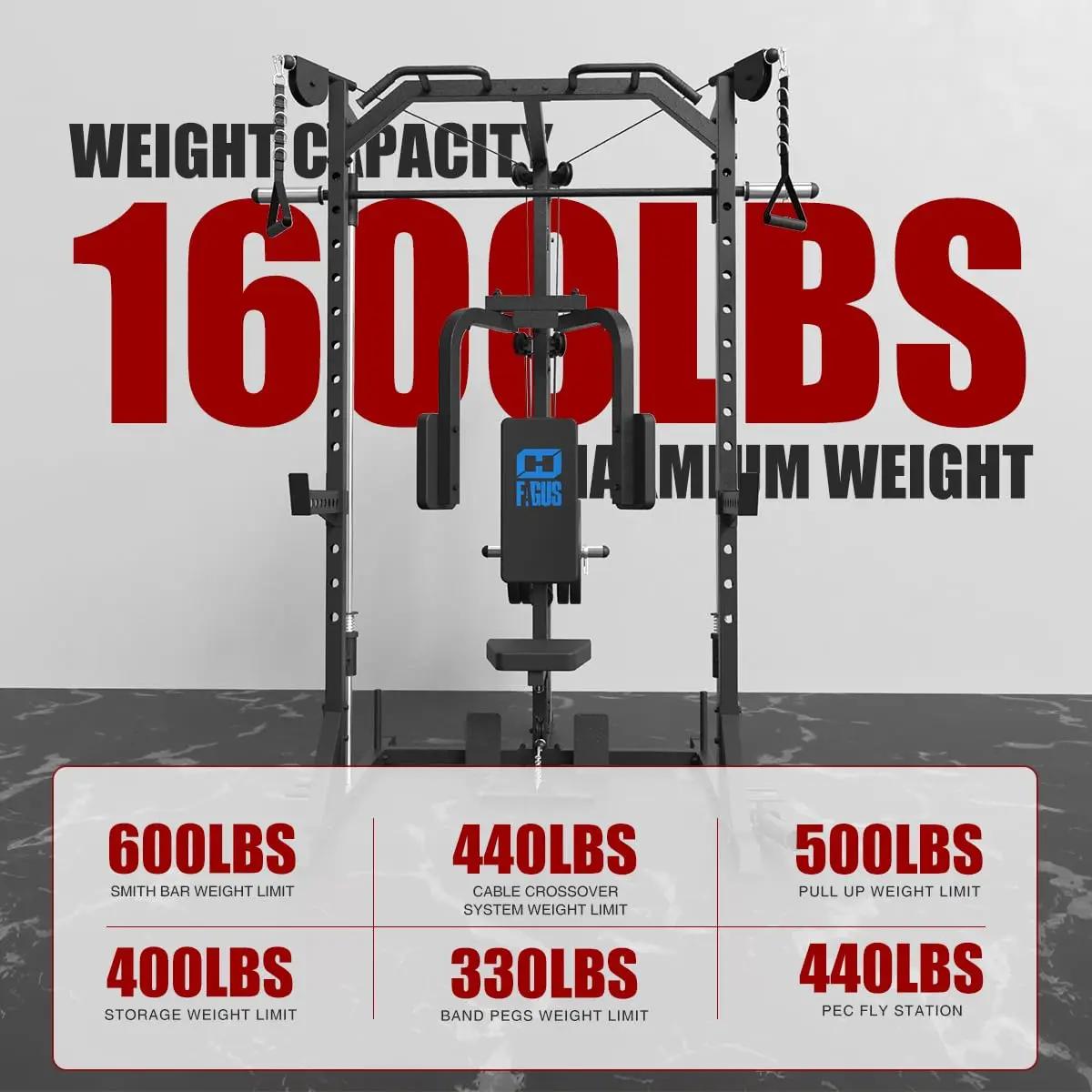 FAGUS Smith Machine Home Gym Power Cage avec système de poulies, rack à squats compact pour entraîne