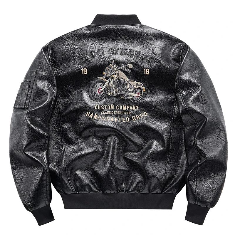 Veste d'automne en cuir de moto brodée pour hommes manteau de motard américain hommes col de Basebal