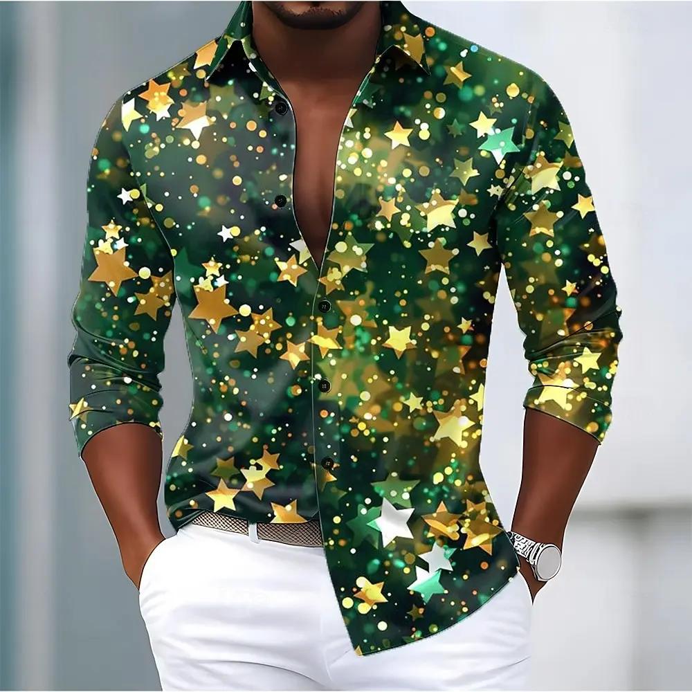 Chemise de noël à manches longues pour hommes, imprimé étoile de galaxie scintillante, boutonnée, mo