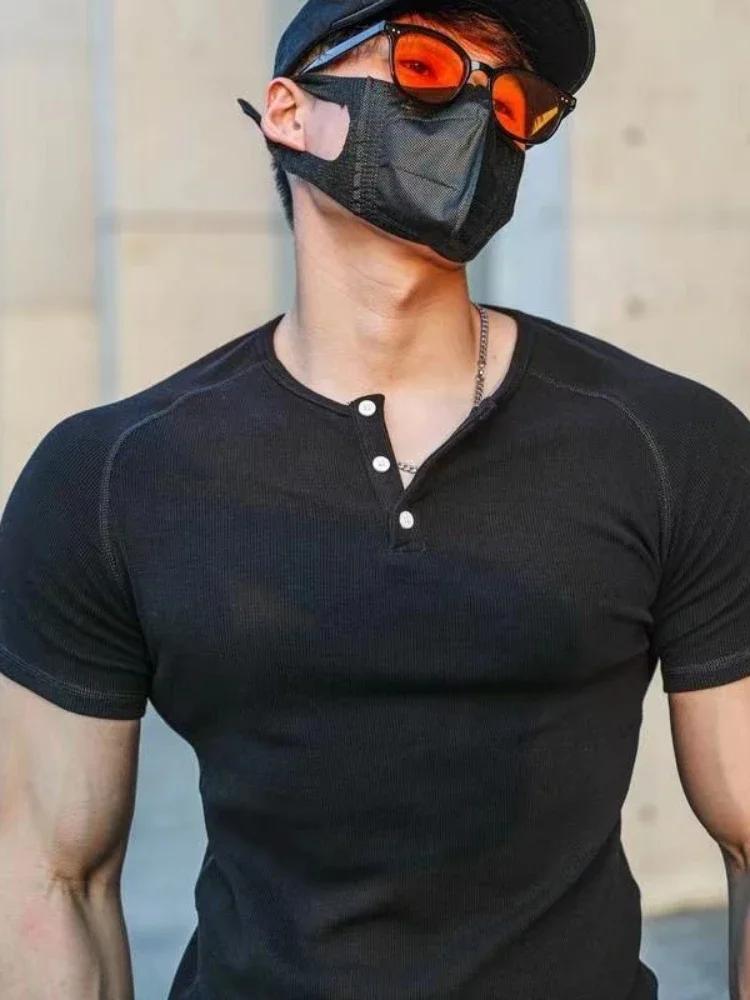 T-shirt hommes décontracté à manches courtes jogging musculaire musculation T-shirt mâle gymnase Fit