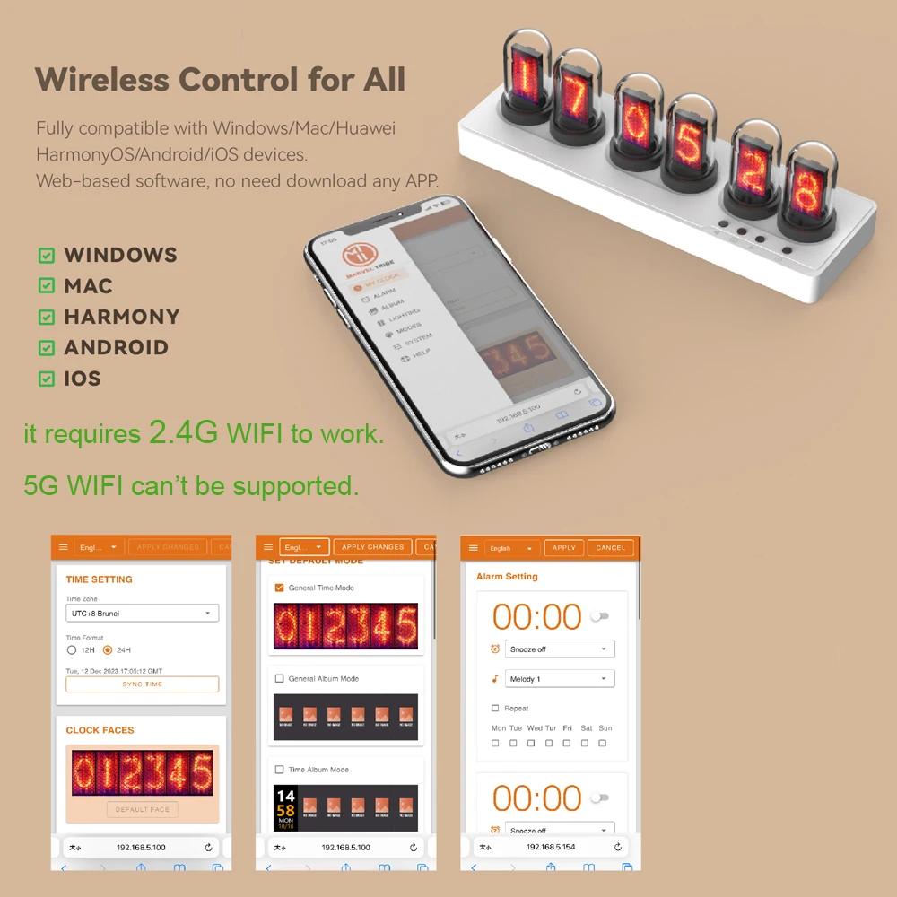 Réveil à Tube Nixie IPS, contrôle WIFI, avec lumières RGB colorées, pour la décoration de salle de j