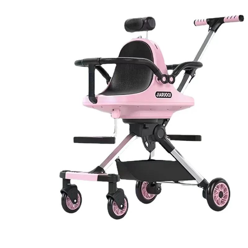 Poussette double légère Portable d'extérieur, poussette double à quatre roues à vue élevée avec Para