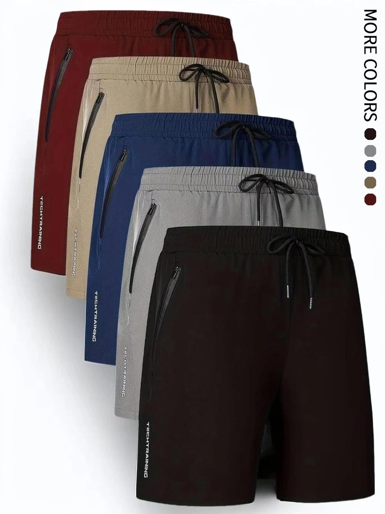 Short cinq pièces pour hommes, sport, fitness, natation, avec poches zippées, séchage rapide, décont