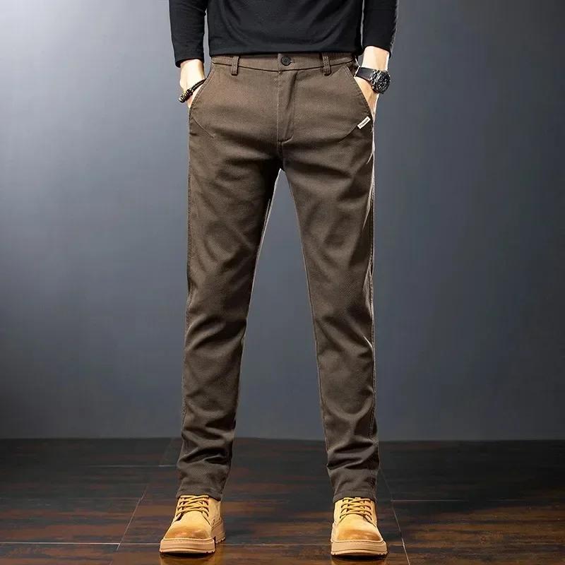 KUBRO hommes pantalons décontracté coton couleur unie printemps automne droit affaires travail panta