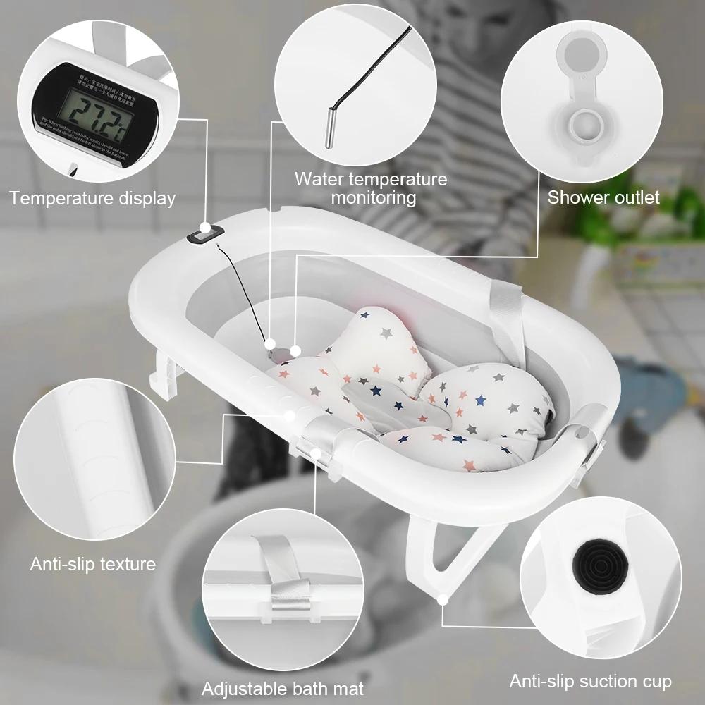 Baignoire bébé pliable avec thermomètre intégré - Coussin de bain confortable cadeau naissance