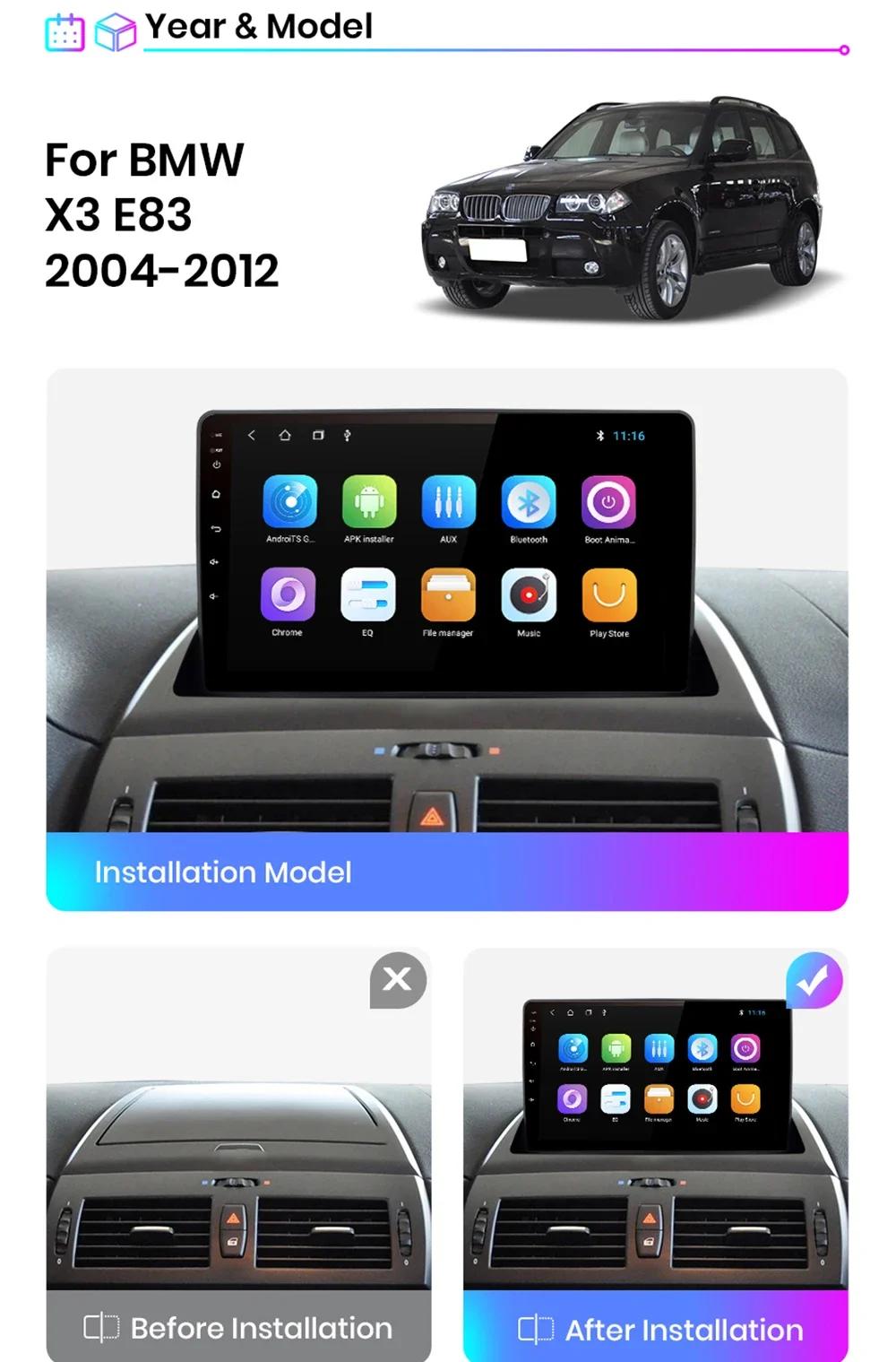 Android 15 Carplay pour BMW X3 E83 2004 2005 2006 2007 2008 2009 2010 2011 2012 autoradio multimédia