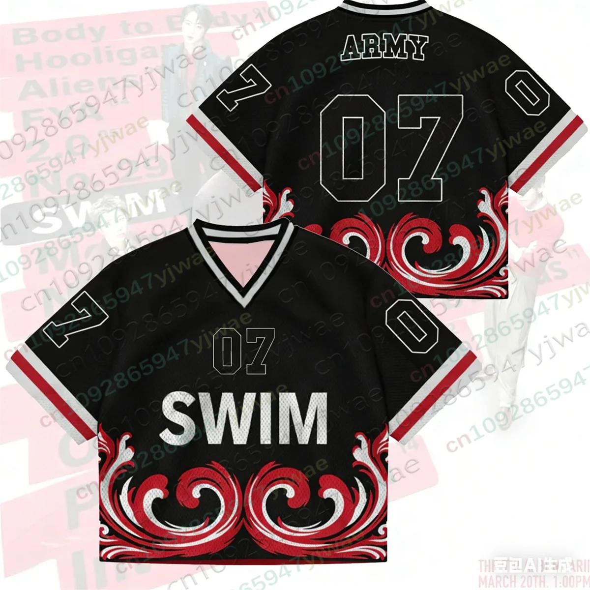 T-shirt unisexe SWIM 2026 – Haut streetwear tendance à col en V, coupe ample, manches courtes – Cade